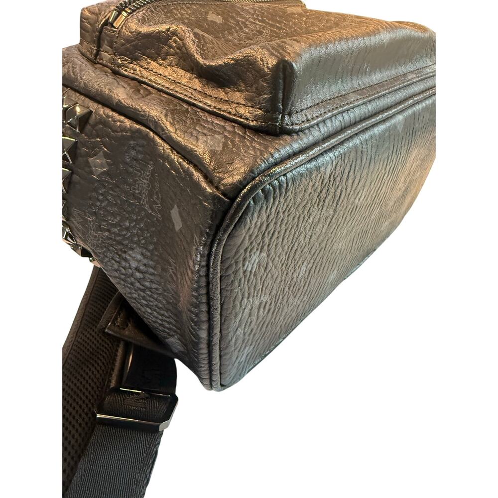 MCM Black Visetos Stark Small Backpack Silver Studded Luxury Bag - Picture 16 of 16